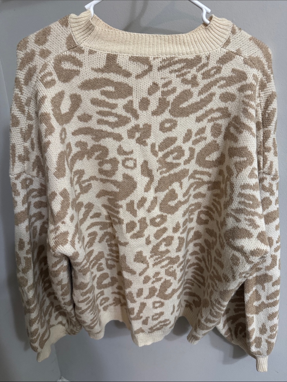 Beige Leopard Print Crewneck Sweater